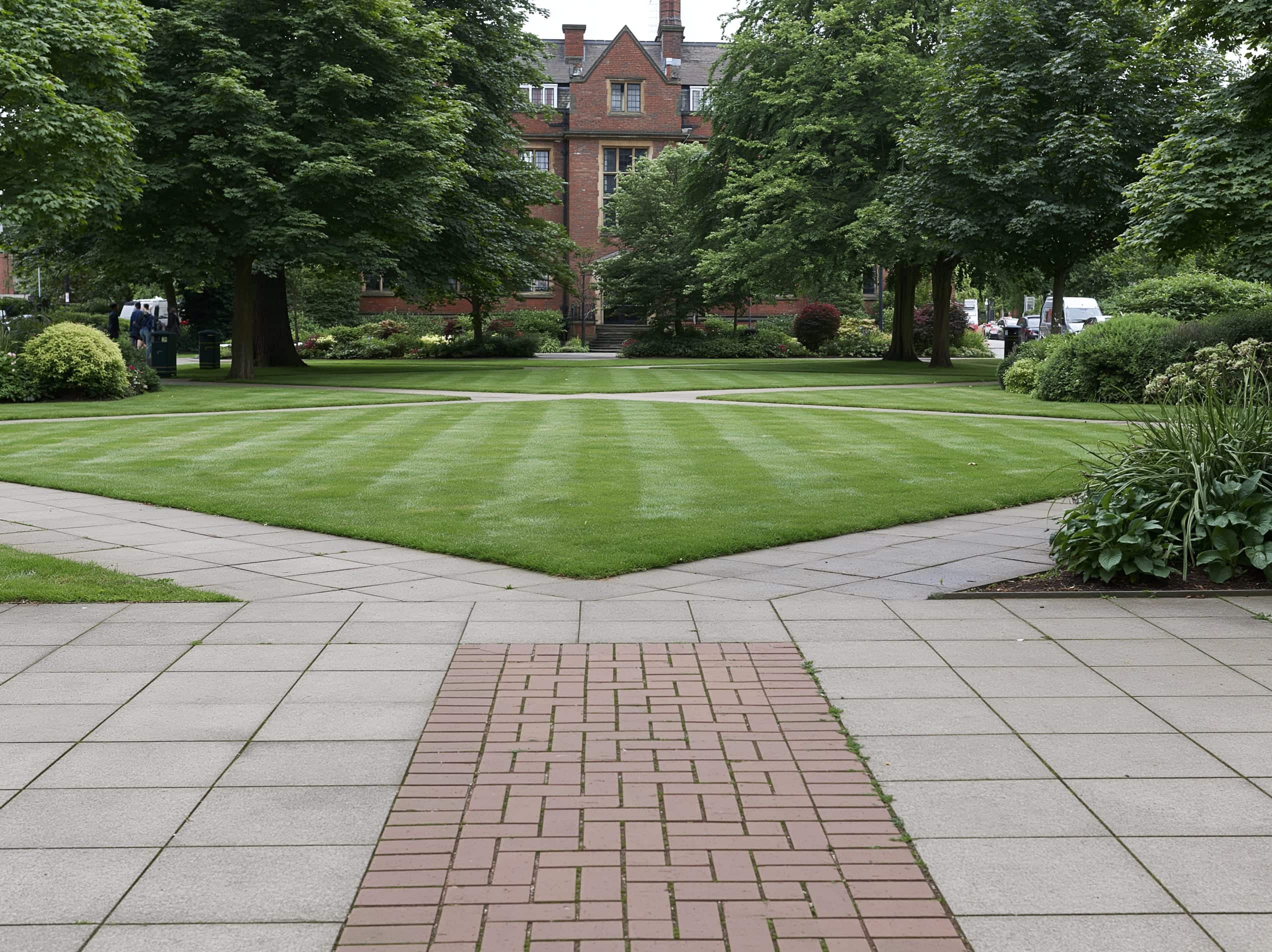 Well-kept grounds on a UK education campus
