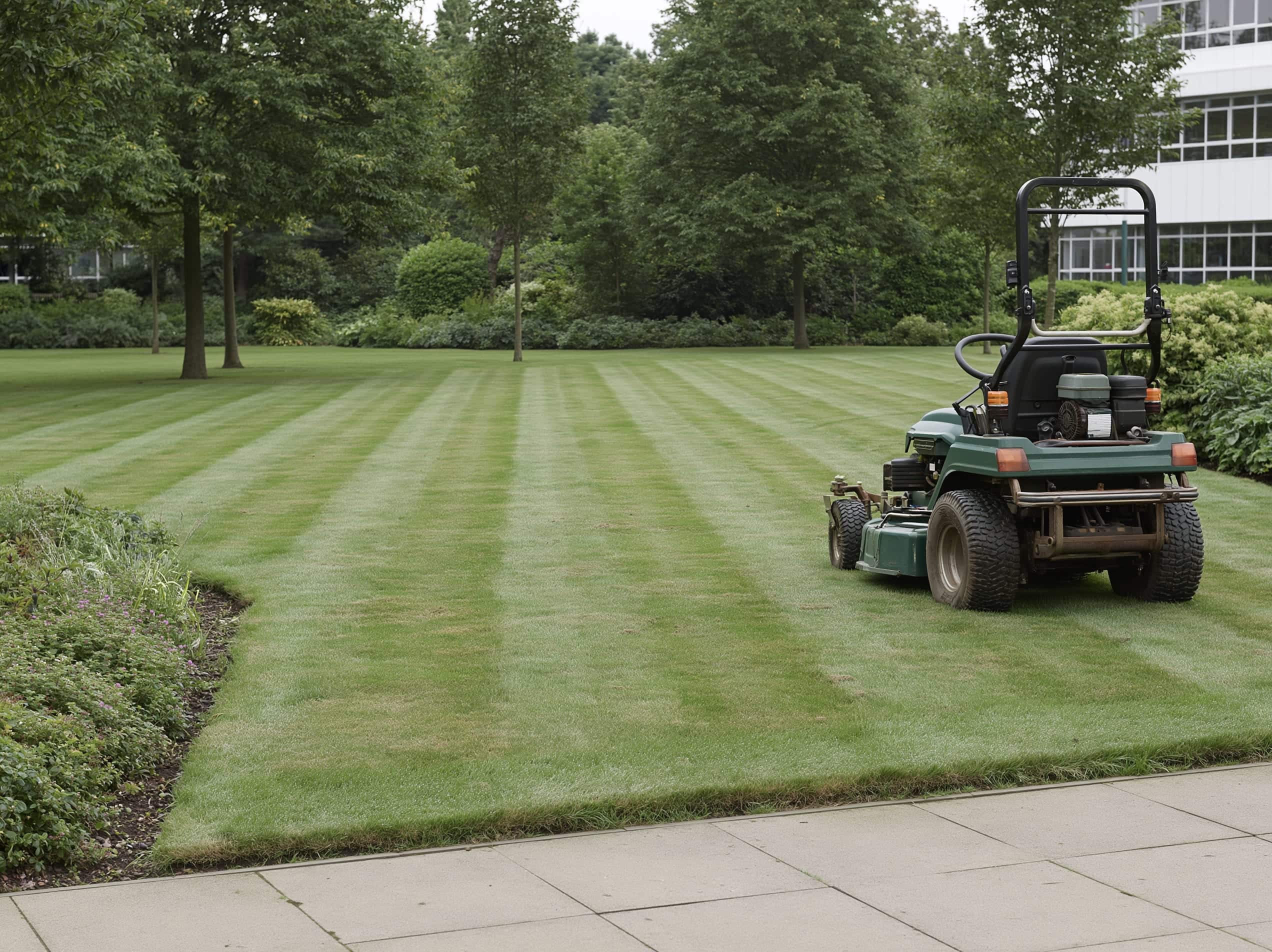 Freshly mown commercial grounds with crisp edges