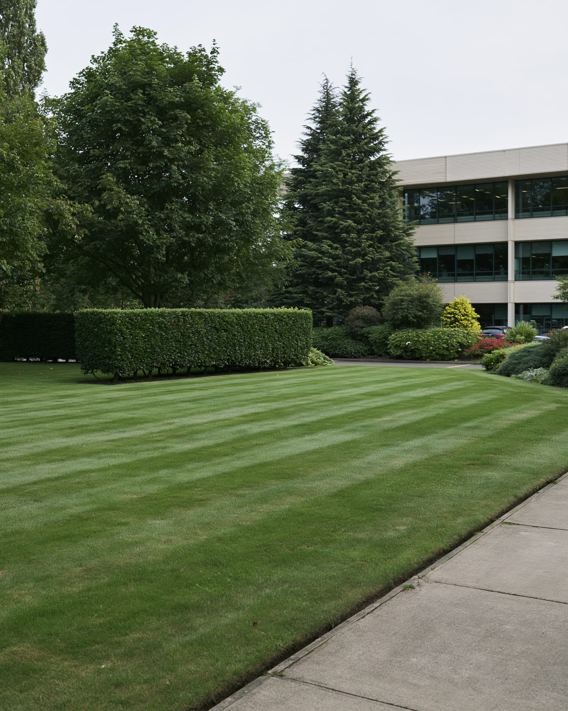 Well-maintained commercial grounds at a UK business park