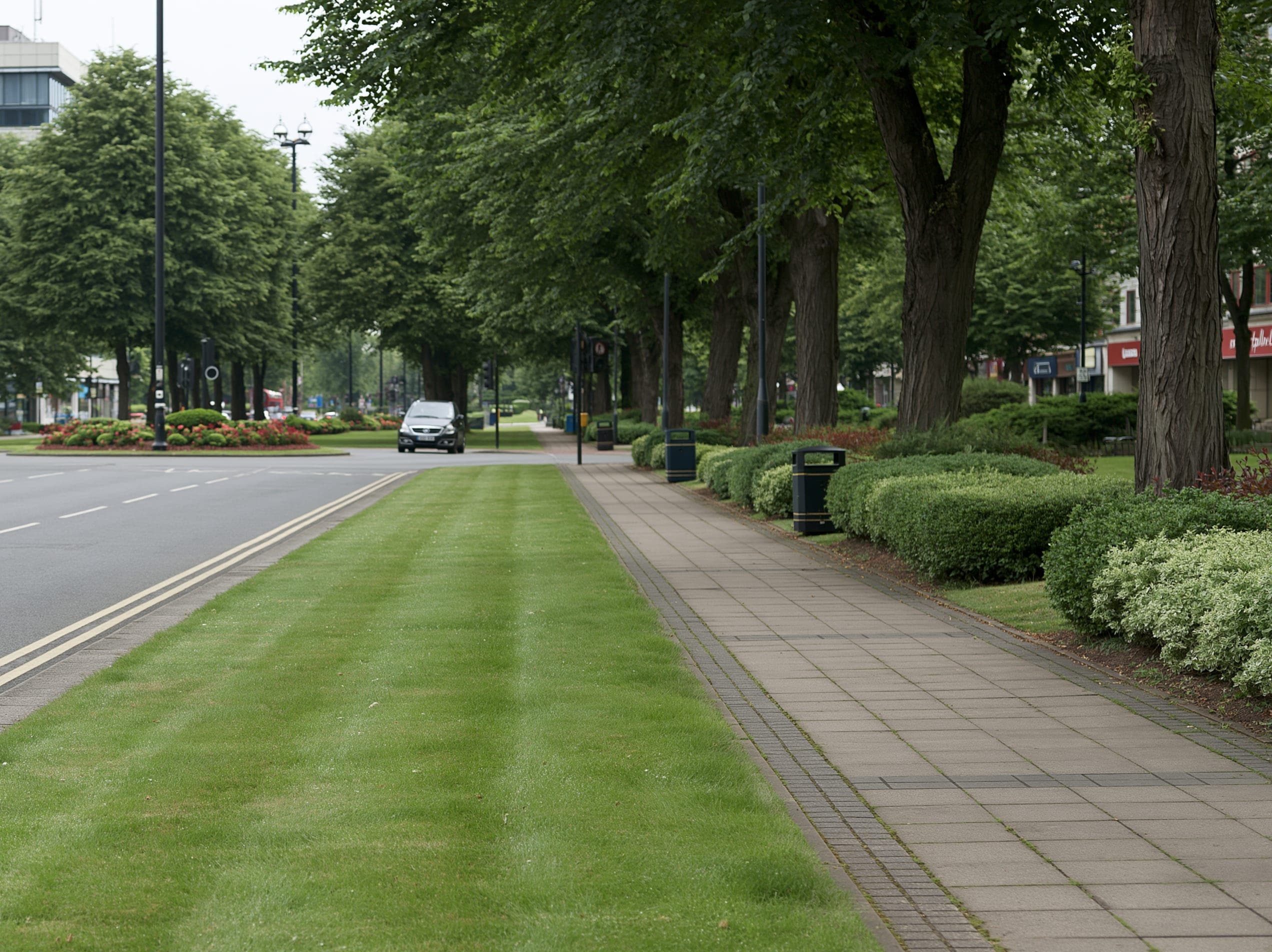 Well-kept civic grounds and public realm in a UK town